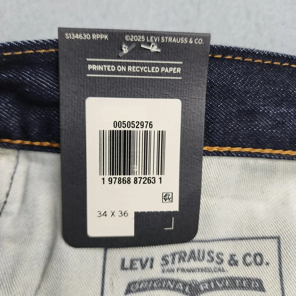 Levi's 505 Regular Jeans Mens 34x36 Dark Blue Wash Selvedge Straight Denim NWT